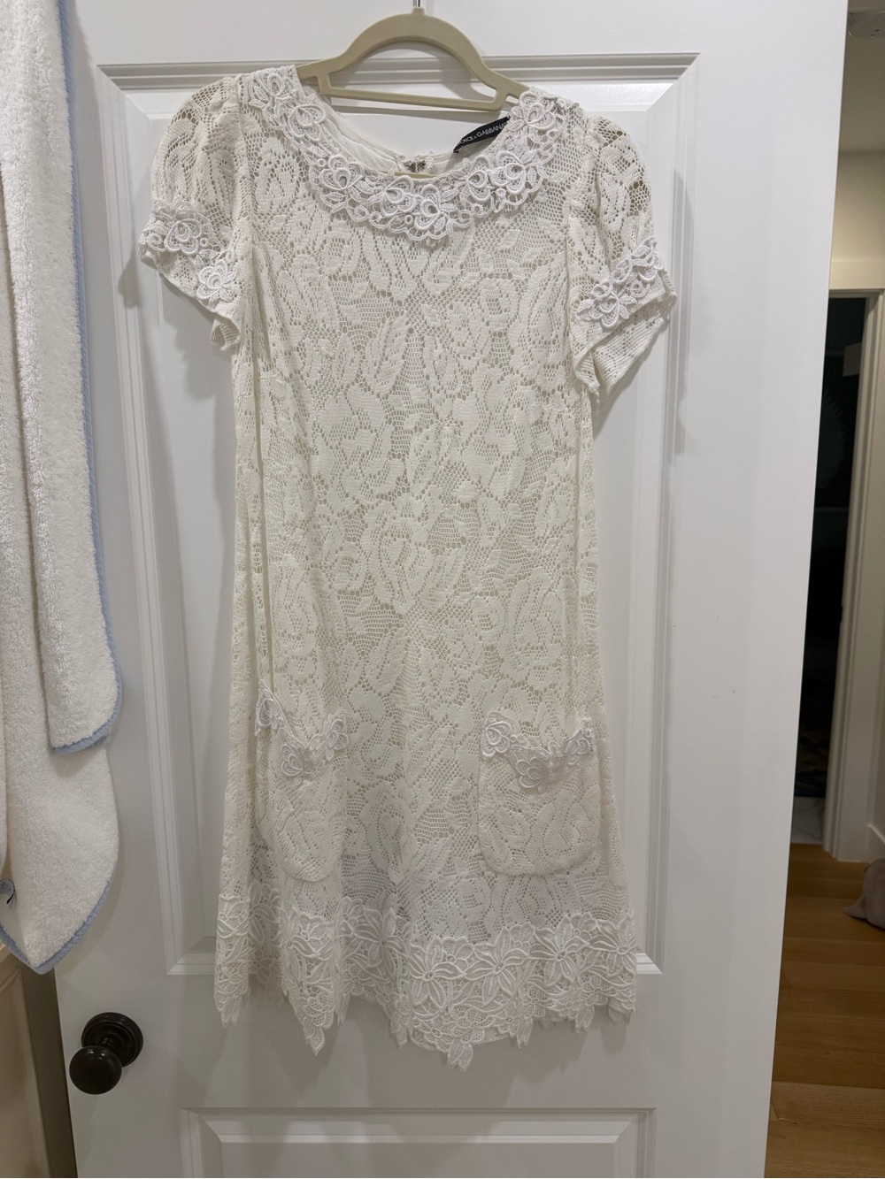 Dolce & Gabbana Cream Lace Mini Dress with Floral Appliqué